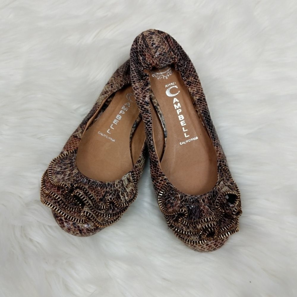 Jeffrey Campbell Flats Brown Python Leather Zipper
